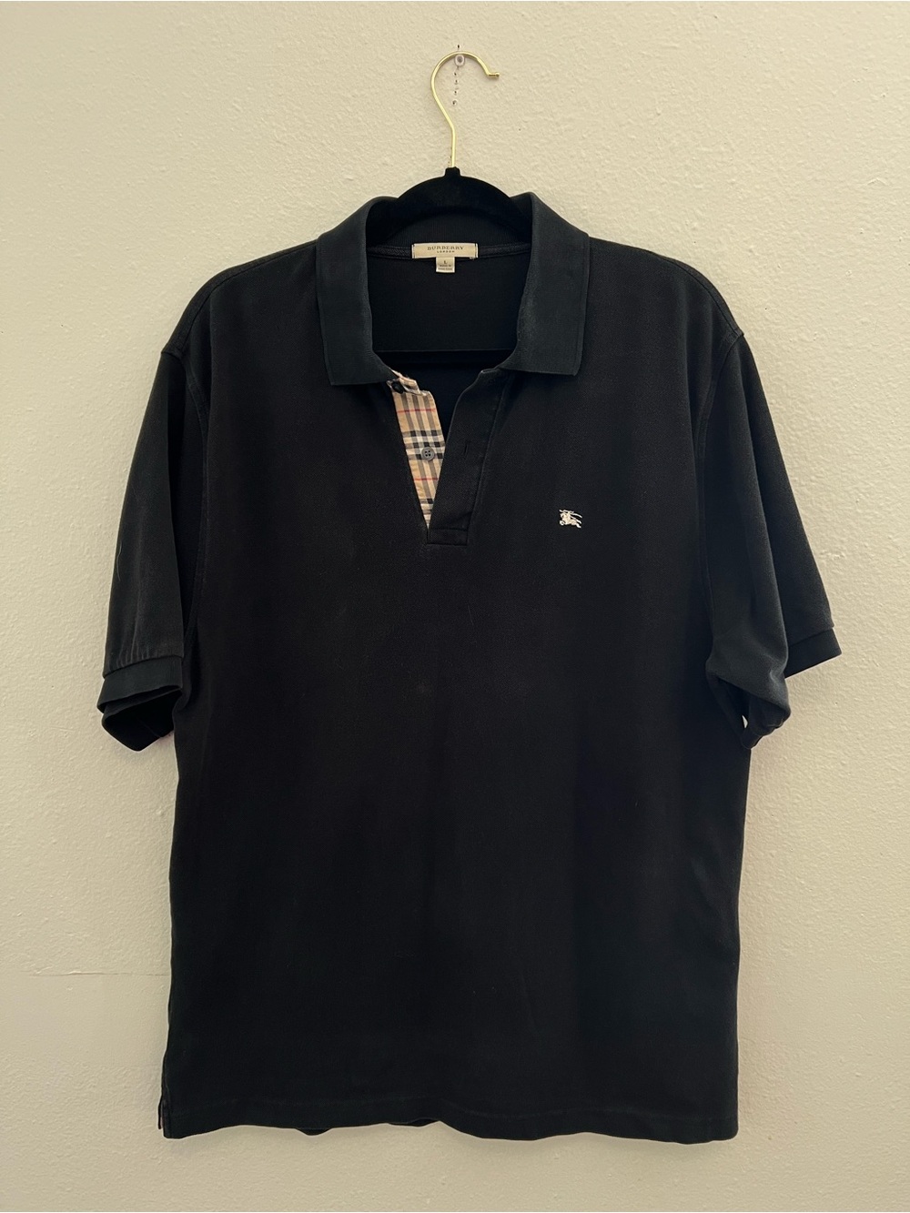 Burberry London Black Polo Shirt Nova Check Mens Large